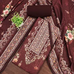 KALINI Floral Printed Mirror Work Unstitched Dress Material-image-70