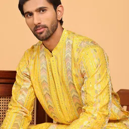 Jompers Geometric Embroidered Mandarin Collar Cotton Silk Sequinned Straight Kurta-image-23