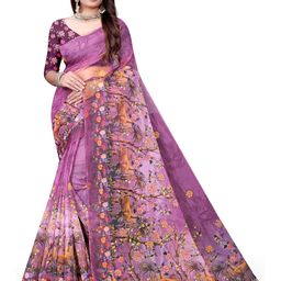 Pemal Designer Floral Printed Organza Saree-image-81