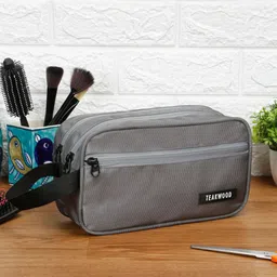 Teakwood Grey Compact Dual-Zip Travel Toiletry Kit-19