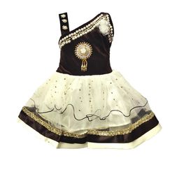 Samjho Fashion Cream & Brown Embellished Velvet Fit & Flare Mini Dress-image-98