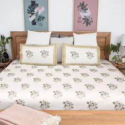 Baarno White & Green Printed Skin-Friendly 210 TC Cotton King Bedsheet Set 2.28 m x 2.7 m-picture-14