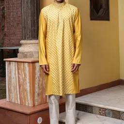 PATR Men Ethnic Motifs Embroidered Straight Kurta with Pyjama-29