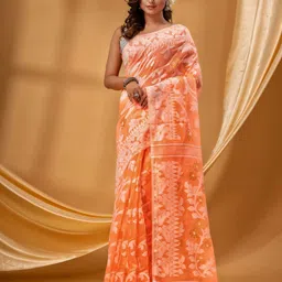 DESH BIDESH Floral Woven Design Pure Cotton Ready to Wear Jamdani Saree-picture-16