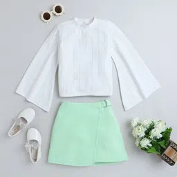 taffykids Girls Self Design Bell Sleeves Top With Skirt-picture-12