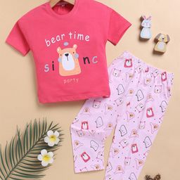 Toonyport Girls Printed Round Neck Pure Cotton T-Shirt With Trousers-51