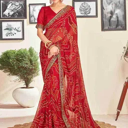 HERE&NOW Bandhani Printed Pure Georgette Saree-picture-28