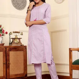 all about you Geometric Woven Design Kantha Work Dobby Pure Cotton Kurta & Trouser-picture-48