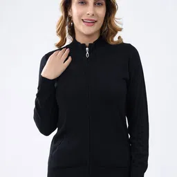 Monte Carlo Women Mock Neck Woollen Cardigan-picture-34