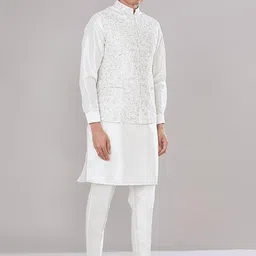 RNG Safawala Mandarin Collar Printed Raw Silk Straight Kurta with Trousers-image-63
