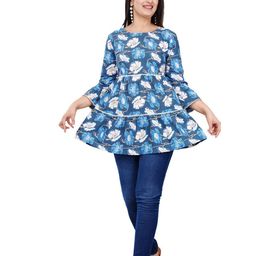 Cloth Bites Floral Print Bell Sleeve Cotton Shirt Style Top-picture-22