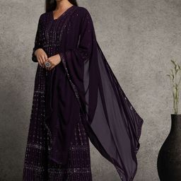Miss Ethnik Embroidered Maxi Ethnic Dress With Dupatta-image-33