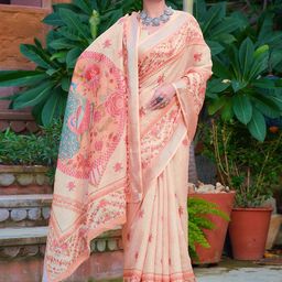 Mitera Floral Printed Zari Saree-image-69