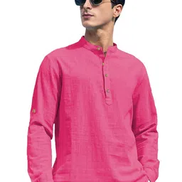 APEKTRA Band Collar Roll-Up Sleeves Slim Fit Short Kurta-43
