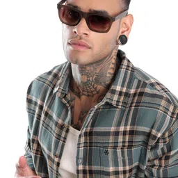 WROGN Men Spread Collar Tartan Checked Cotton Casual Shirt-image-48