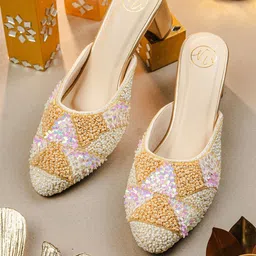 NR By Nidhi Rathi Embellished Velvet Party Block Sandals-22