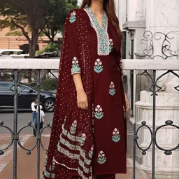 Aaghnya Women Floral Printed Kurta with Palazzo & Dupatta-picture-43