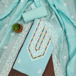 LeeliPeeri Designer Floral Embroidered Thread Work Unstitched Dress Material-image-86