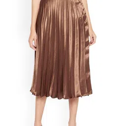 ZWERLON Satin Pleated A-Line Midi Skirt-image-98