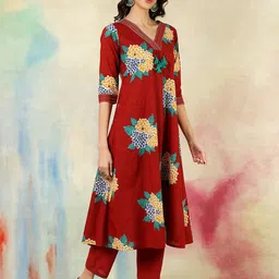 KIMAYRA Floral Printed A-Line Kurta With Trousers And Dupatta image 5