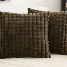 TANLOOMS Brown 2 Pieces Checked Velvet Square Cushion Covers-image-14