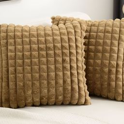 TANLOOMS Gold Toned 2 Pieces Checked Velvet Square Cushion Covers-image-48