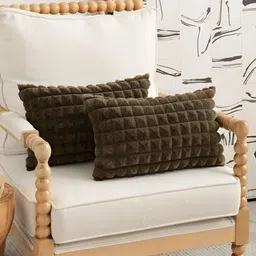 TANLOOMS Brown 2 Pieces Checked Velvet Rectangle Cushion Covers-image-59