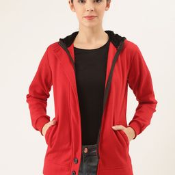 Belle Fille Women Red Solid Tailored Hooded Jacket-picture-8