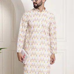 SOJANYA Men Yellow Floral Kurta-image-83
