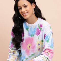 Mast & Harbour Floral Printed Drop-Shoulder Sleeves Pullover-image-96