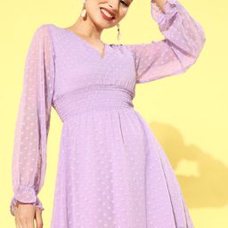plusS Women Elegant Lavender Self Design Smocked Dress-image-52