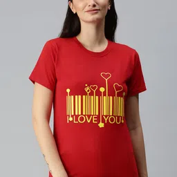 BRATMA Women Red & Yellow Typography Printed T-shirt-image-28