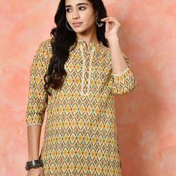 Sangria Women Geometric Printed Cotton Mandarin Collar Kurti-picture-19