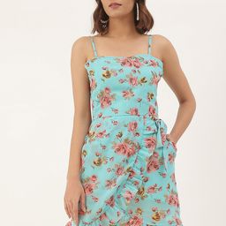BRINNS Turquoise Blue Floral Layered Georgette A-Line Dress-image-18