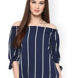 Harpa Women Navy Striped Off-Shoulder Top-picture-45