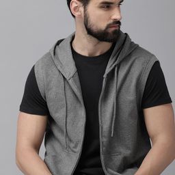 Roadster Men Charcoal Solid Hooded Sweatshirt-image-13