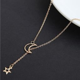 Peora Gold-Plated Moon & Star Shape Pendant Necklace-picture-6
