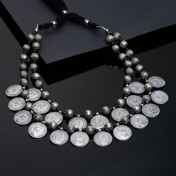 PANASH Silver-Plated German Silver Coin Oxidised Necklace-38