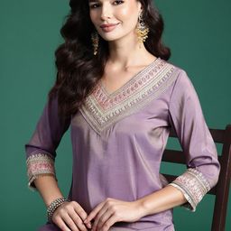 Indo Era Ethnic Motifs Embroidered Sequinned Kurta With Trousers & Dupatta-image-98
