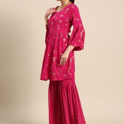 Anouk Floral Foil Printed Regular Kurta With Sharara image 2