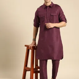 Anouk Men Purple Pathani Kurta with Trousers-image-3