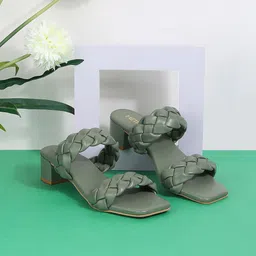 Metro Green Textured Synthetic Regular Height Block Mules-12