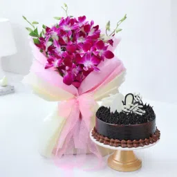 Orchids Bouquet With Chocolate Cake-3