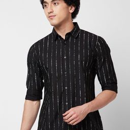 SPYKAR Vertical Striped Spread Collar Cotton Casual Shirt-image-24