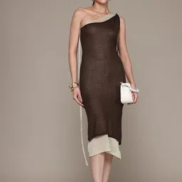 MANGO SELECTION One Shoulder Layered Sheath Midi Dress-image-72