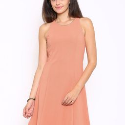 Deal Jeans Women Peach-Coloured Solid Fit & Flare Dress-image-25