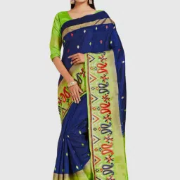 Mimosa Royal Blue Embroidered Sarees With Blouse-36