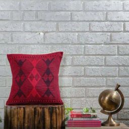 Peepul Tree Red & Black Pure Cotton Handwoven Cushion Cover-image-94