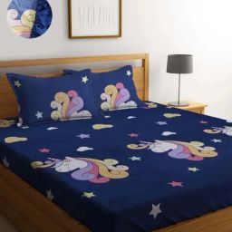 Klotthe Blue Cotton Blend 300 TC Elastic Bed Sheet With 2 Pillow Covers-28