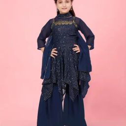 Aarika Kids Navy Embellished Kurti, Sharara with Dupatta-image-57